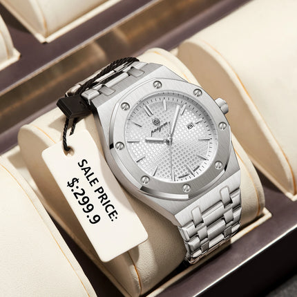 PAAZOMU Luxury Business Watches for Men Date Week Stainless Steel Quartz Man Watch Waterproof Luminous Fashion Men's Wristwatch