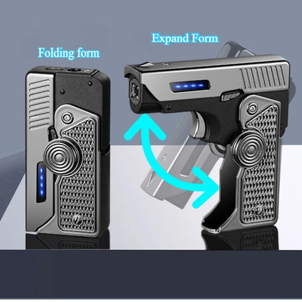 Metal Gas Electric Dual-purpose Folding Lighter Windproof Jet Dual Arc USB Folding Gun Portable Lighter Fashionable Men's Gift