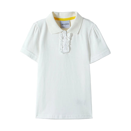 Mudkingdom Mudkingdom Big Girls Polo Shirt Casual Solid Ruffle Short Sleeve Tops for Kids Shirts Cotton Children Summer Clothing