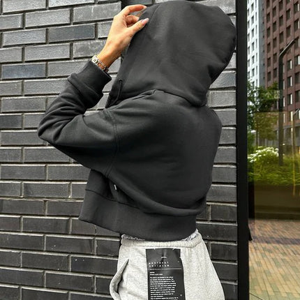 Women's Solid Long Sleeve Drop Shoulder Zip Up Hoodie, Fashion Casual Hooded Cropped Outerwear for Daily Wear, Women Clothes