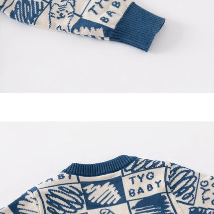 Boys Girls Sweater Winter Cute Kid Sweater Cardigan Knitted Top Cartoon Little Cat Printed Knitted Coat Cotton Children Clothes