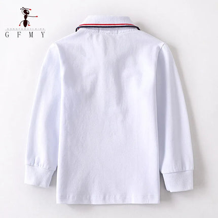 GFMY Children's Lapel Long Sleeved White Polo Shirt  Boys Girls Breathable  Cotton Popular Polo Shirt 3T-18T School Uniform TopS