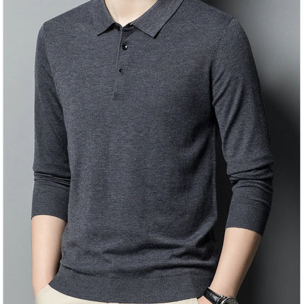 Worsted wool Men POLO Neck  Pullover Long Sleeve Lapel Sweaters Loose Warm Knitted Tops Spring Autumn New Style Men’s Clothing