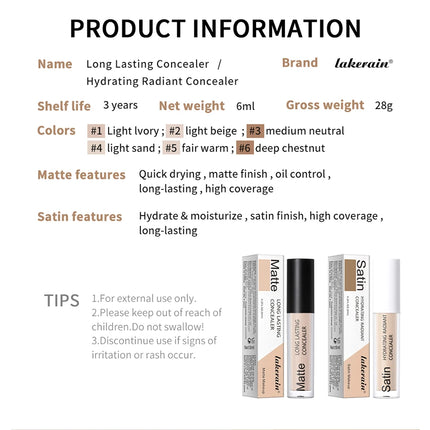 Lakerain Hydrating Radiant Concealer Liquid Foundation Texture High Coverage Long-Lasting Oil Control Hydrating Skin Concealer