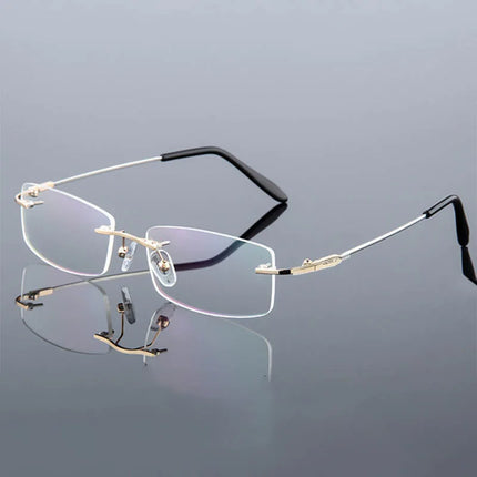 Anti Blue Light Titanium Alloy Framless Square Myopia Glasses Women Men Rimless Prescription Eyeglasses 0 -0.5 -0.75 To -6.0