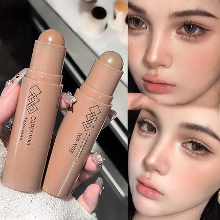 Cappuvini Natural 3D Contouring Stick with Smudge Brush Moisturizing Silky Matte Brown for Nose Shadow Makeup Contour