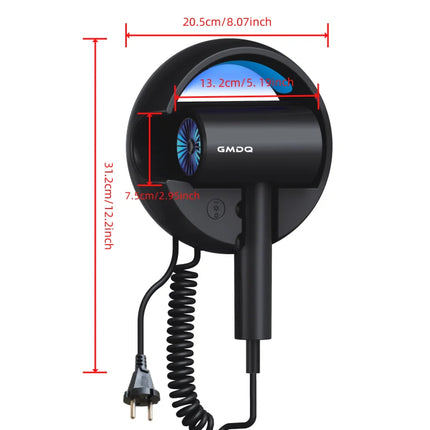 Gmdq European Standard 220V Wall-Mounted Hair Dryer 1800W Blue Light Constant Temperature Quick-Drying Hot and Cold Air Three-Speed Adjustment Hotel and Home Use Hair Dryer