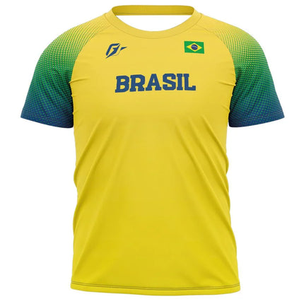 Stylish Brazil Volleyball/Sports Jersey | Navy Body Yellow - Green Gradient Sleeves Embroidered Flag Ideal for Fans & Athletes
