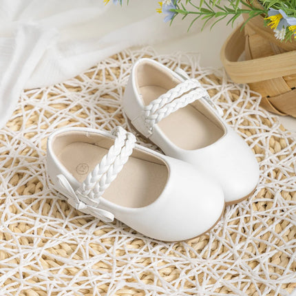 KIDSUN Fashion White Kids Girls Dress Shoes PU Leather Princess Wedding Party School Shoes Low Heel Flats for Little Big Kids