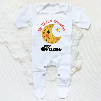 Personalized Baby First Ramadan Bodysuit Infant Long Sleeve Romper Eid Ramadan Islamic Muslim Newborn Keepsake Outfit Jumpsuit