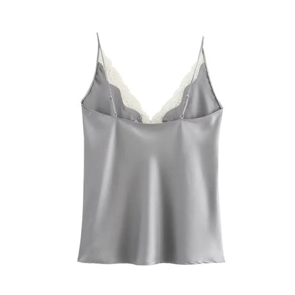 Women's Lace Decorative Strap Top Silk Satin Feel Versatile 2024 Autumn New Style Fashion Outerwear Regular Length