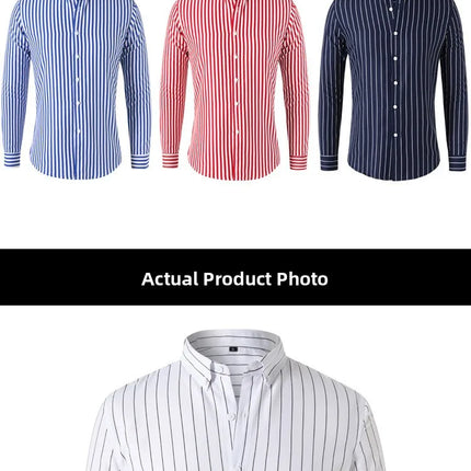 Slim Fit Men's Striped Long Sleeve Shirt Casual Fashion Business Outerwear Autumn New Style Machine Washable Polyester Fiber