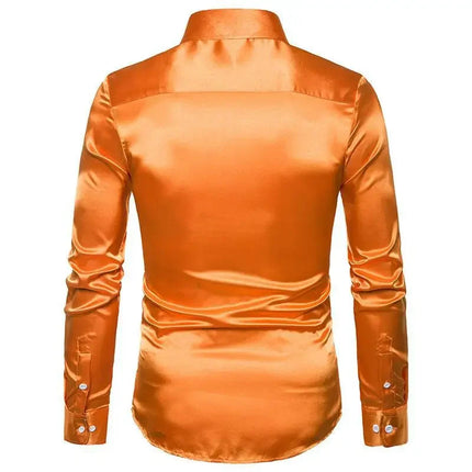 Amazon Spring Autumn Men's Long Sleeve Shirt Casual Fashionable Shiny Interior Top Men's European Style Foreign Trade Shirt