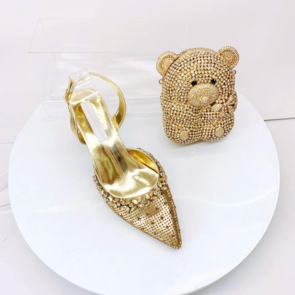 Insightlink Lady High Heels Crystals Shoes and Bag Set Rhinestone Handbag with Sandals for Wedding Gems Clutch Purse with Shoes