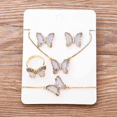 Nidin Lucky Butterfly Jewelry Sets For Women Wedding Jewelry 12 Colors  Zircon Earrings Bracelets Rings Pendant Necklace Gift