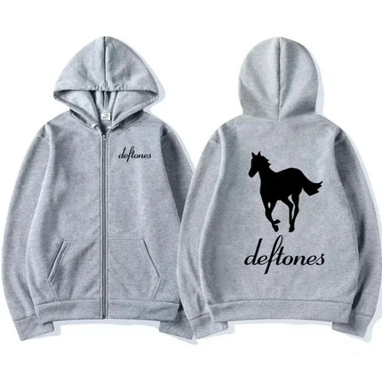 Deftones White Zip Up Hoodie Hip Hop Rock Band Zipper Sweatshirt Harajuku Oversized Long Sleeve Hoodies Coats Zipper Streetwear