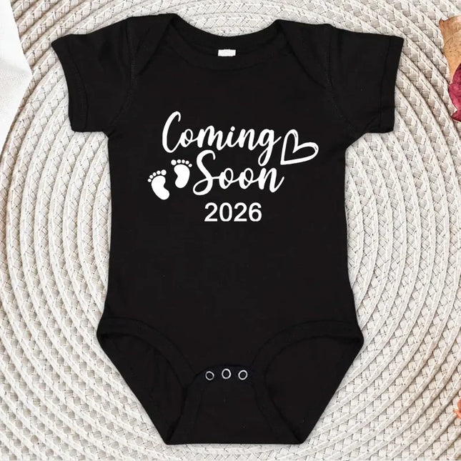 Baby Boys Girls Short Sleeve Romper Funny Coming Soon 2026 Letter Printed Newborn Clothes Infant Baby Jumpsuit Bodysuit