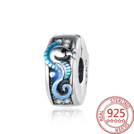 925 Sterling Silver Blue Ocean Series Beaded Charms  Pendant Fit for The Brand's DIY Bracelet Women Jewelry Girlfriend Gifts