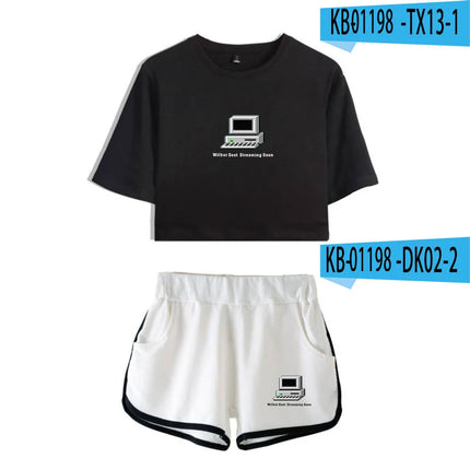 Fashion Youthful Wilbur?Soot Hidalgo Print Two Piece Set Women Sexy Shorts+lovely T-shirt Cute Dew navel Sport Girl suits