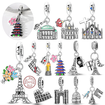 Original 925 Sterling Silver Charms Paris Eiffel Tower Charms Bead Pendant Fit Bracelets Bangle Necklaces Women DIY Jewelry Gift
