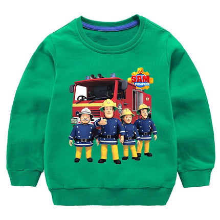 Children's Pure Cotton Hoodie Fireman Sam Boys Girls Long Sleeve Tshirt Pullover Kids Sprunky Cartoon Sweatshirt Kids Outerwear
