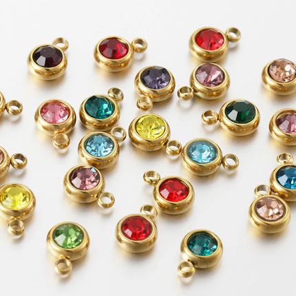 20pcs/lot 6mm Crystal Stainless Steel Rhinestone Charms Birthstone Pendants for Jewelry Making DIY Necklace Bracelet Accessories