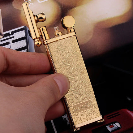 Japan Retro Gold Thin Wheel Kerosenes Lighter Metal Portable ultra-thin Gasolines Flint Wick Lighter for Men's Cigarette Gift