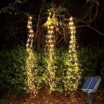 Solar Powered LED Branch Lights With Copper Waterproof Waterfall Light For Garden Party Outdoor Christmas Tree Decoration