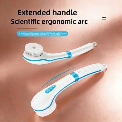 Long Handle Soft Bristle Electric Shower Body Brush Portable Back Scrubber Massager Deep Exfoliating Skin Cleansing Bath Tool For Home Dorm Travel Daily Use Self Care Gift For Men Women