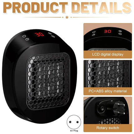 YCOC-Socket Fan Heater Heater With Thermostat And 12H Timer, Remote Control, For Rooms Up To 10 M2/25 M3 Eu Plug