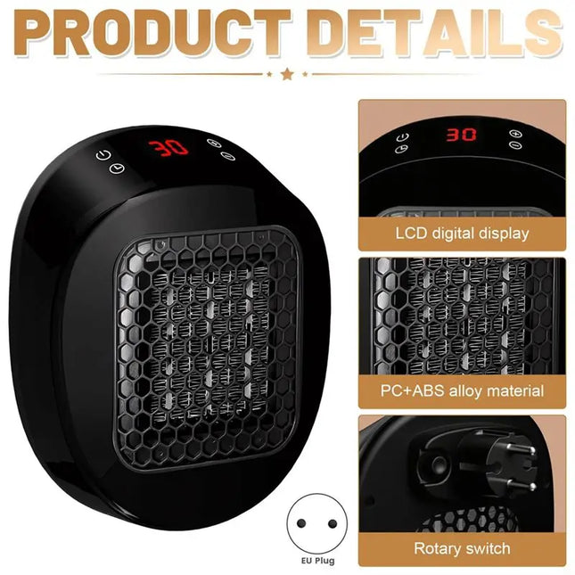 YCOC-Socket Fan Heater Heater With Thermostat And 12H Timer, Remote Control, For Rooms Up To 10 M2/25 M3 Eu Plug