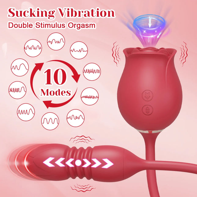 Rose Sucking Sex Toys Dildo Vibrator for Women 3-in-1 Thrusting G-Spot Anal Vibrators Stimulator Female Vibrating Egg Adult Toys