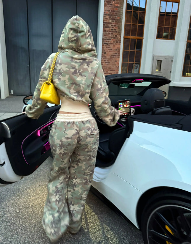 Women's 2-piece tailored camouflage hoodie sweatpants Casual long-sleeved zipper jacket Hip Hop Sweatshirt Sports Y2K sweatwear