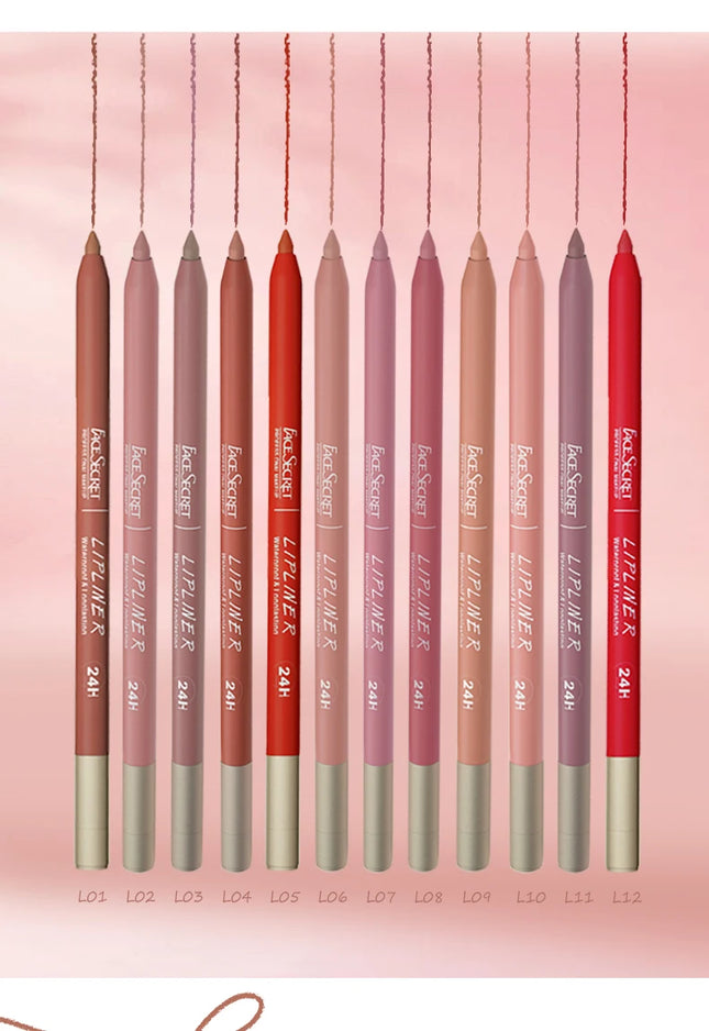 12 Color Waterproof Lip Liner Pencil, Long-Lasting, Velvet Weightless Precise Liner with Super Soft Blendable Texture Matte Soft