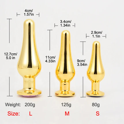 Golden Stainless Steel Anal Plug Crystal Metal Butt Plug Stimulator Anal Sex Toys for Couples Prostate Massager Dildo 3 Size