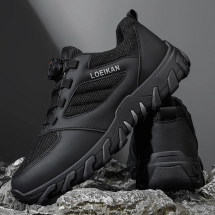 LOEIKAN Men's Multi-Functional Outdoor Hiking Shoes - Rotary Buckle Quick-Lock, Non-Slip Breathable Trekking Sneakers for Men