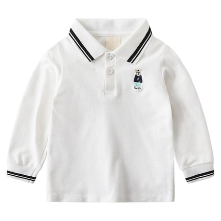 3-7 Y Children's POLO Shirts Boy Handsome Fashion Sports Long Sleeve Tops Embroidery Kids Clothes Toddler Boys School Shirt