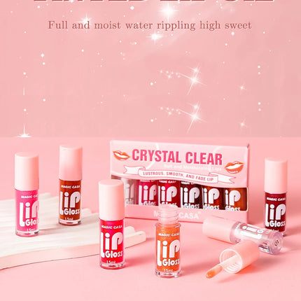 MAGIC CASA 6-Piece Set Water-Gloss Jelly Lip Oil - Plumping, Hydrating, Makeup Base, Long-Lasting Moisture