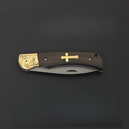 Triple-Layered Clad Steel Folding Knife - Handcrafted Outdoor Utility Blade Damascus Steel  Bushcraft Survival Fruit EDC Pocket