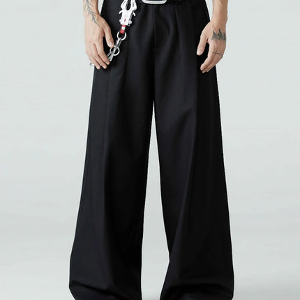 Mauroicardi Spring Autumn Long Loose Casual Baggy Flowy Soft Black Pleated Wide Leg Pants Men Luxury Designer Emo Clothing 2024