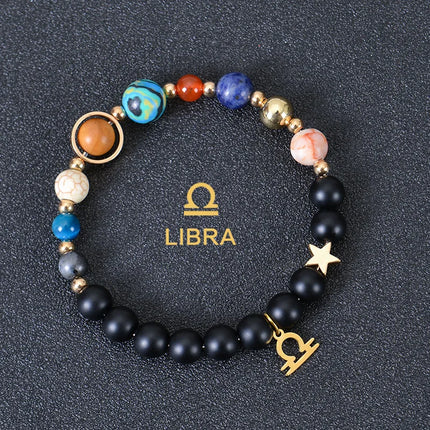 12 Zodiac Signs Constellation Bracelet Men Women Universe Galaxy Eight Planets Solar System Natural Stone Bracelet Beaded