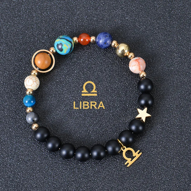 12 Zodiac Signs Constellation Bracelet Men Women Universe Galaxy Eight Planets Solar System Natural Stone Bracelet Beaded