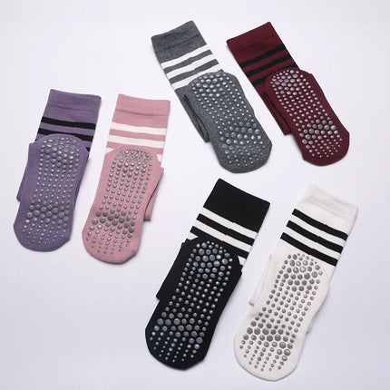 Autumn Winter Women Yoga Socks Striped Cotton Fitness Breathable Pilates Socks Middle Tube Non-Slip Gym Dance Ballet Grip Socks