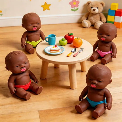 Natasha Black Baby Dolls Squeezable Stress-relieving Toys Soft Silicone For Toddlers Pretend Role For Kids And Adults
