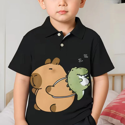 Cute Capybara Graphic Polo Shirt for Boys Funny Animal Short Sleeve Child Polo Shirt Summer Casual Loose Y2k Children's Clothing