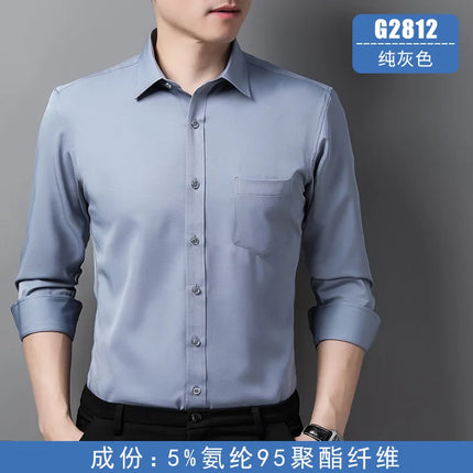 6XL Men Shirt Long Sleeve Slim Fit Luxury Smooth Soft Anti-wrinkle Non-ironing Solid Color Ice Silk Shirts Men Long Sleeve