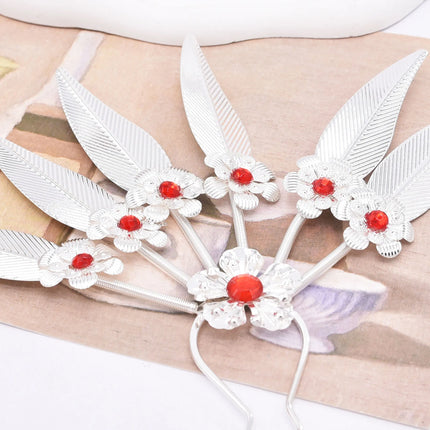 New Golden Alloy Leaf Crystal Flower Hairpin Hair Accessories for Women Thailand Ethnic Dance Party Decoration Headwear Jewelry