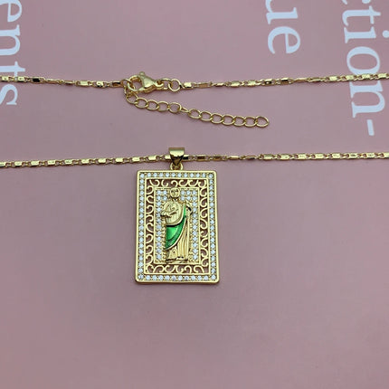 Fashion Religious Saint St. Jude Thaddeus Necklaces For Women Shiny Zircon San Judas Tadeo Pendant Chain Neckalce Jewelry