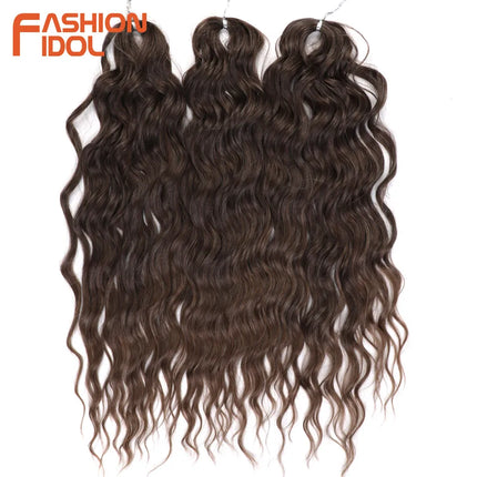 FASHION IDOL 24" 3pcs Deep Wave Curl Hair Synthetic Water Wave Braiding Hair Extensions Ombre Rainbow color Twist Crochet Hair