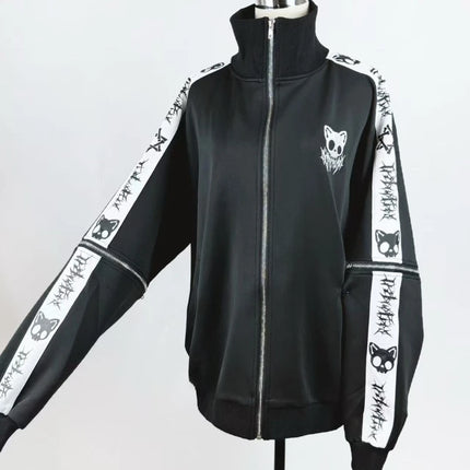 Japanese Punk Y2k Aesthetic Hoodies Coat Women Print Design Oversize Jacket Tops Harajuku Gothic Casual Grunge Zip Up Sweatshirt